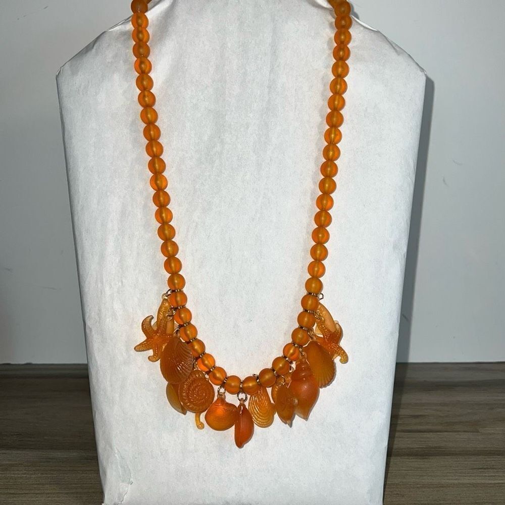 Ahbra Cale Collections Genuine Lucite Necklace Women’s Orange Sea Shell Nautical